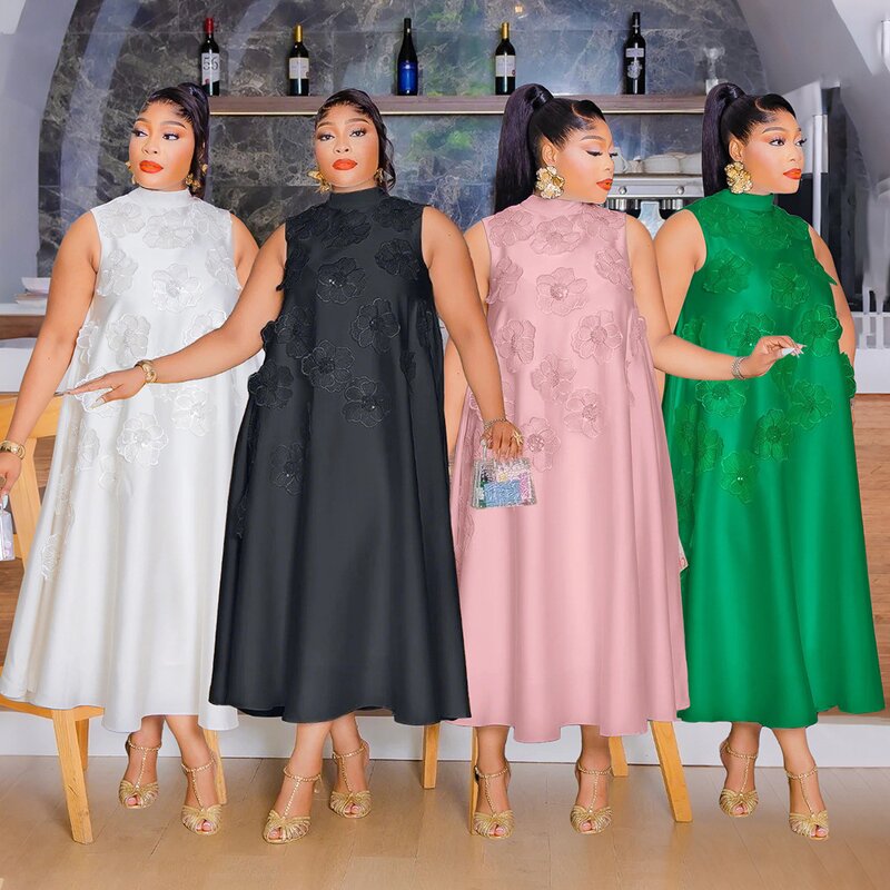 Evening Dress Manufacturer - Custom 3D Flower Sleeveless Straight Midi Dress