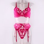 Lingerie Set Manufacturer - Custom 3 Piece Embroidery Valentine Lingerie Set