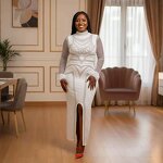 Evening Dress Manufacturer - Custom Plus Size Bodice Applique Split Rhinestone Dress