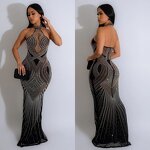 Party Dress Manufacturer - Custom Halter Mesh See Through Rhinestone Maxi Dress