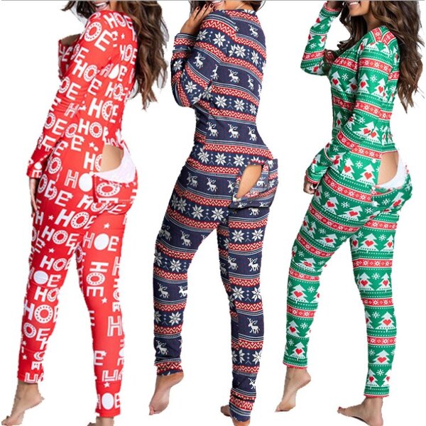 Pajama Set Manufacturer - Christmas Print Sexy Adult Onesie Pajamas