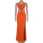 Maxi Dress Manufacturer - Wholesale Solid Halter Knitted Split Beach Dress