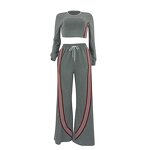 Women Jogger Set Manufacturer - Custom Side Stripe Crop Top Bell-bottom Pants