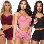 Pajama Set Manufacturer - Wholesale Silk Night Soft Lace 2 Piece Pajama Set