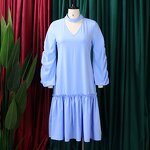 Women Dress Manufacturer - Fall Pink Midi Flair Dress with Puff Sleeve