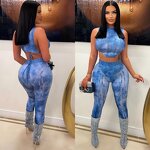 Plus Size Two-Piece Set Manufacturer - New Arrival Denim Printed Two-Piece Set