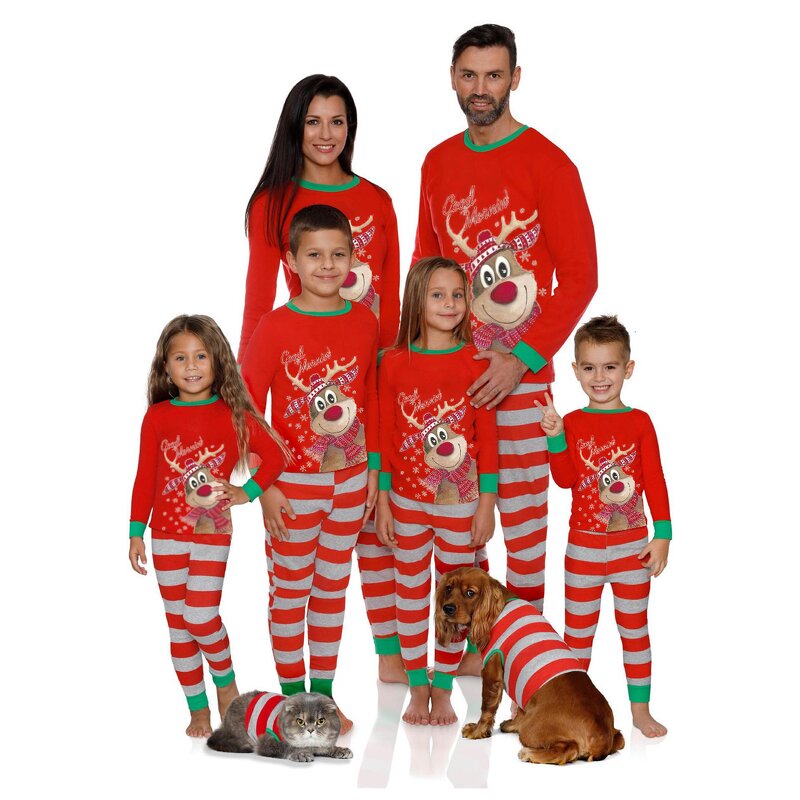 Family Pajamas Set Manufacturer - Custom Reindeer Print Two Piece Leisure Wear Set