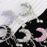 Bow Rhinestone Moon Shape Beads With Pearl Tassels DIY Beads for Pen Phone Keychain Necklace Accessories