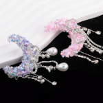 Bow Rhinestone Moon Shape Beads With Pearl Tassels DIY Beads for Pen Phone Keychain Necklace Accessories