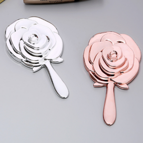 Plastic Portable Rose Shape Makeup Pocket Mirror Shining Silver Rose Gold Handheld Mirror Beauty Salon Gift Mirror