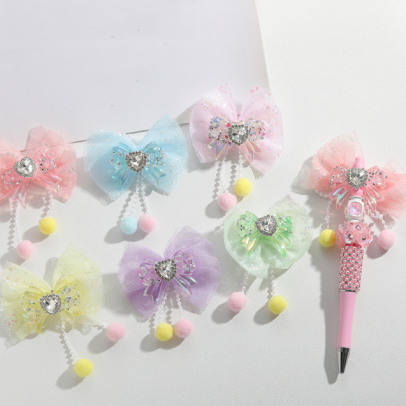 1pc Bow Shape Heart Rhinestone Zircon Handmade Loose Beads for DIY Pen Phone Chain Accessories