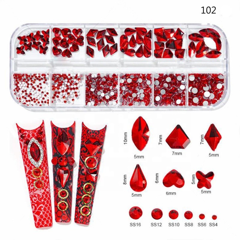 Wholesale Shining Nail Art Rhinestones Charms 3D Glass Mixed Shape Heart Stones Box Ab Diamond Nail Crystal Sets for Nails
