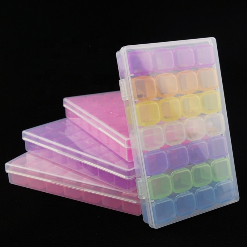 Nail Art Storage Box rainbow Plastic Makeup Box 28 Grid Nail Art Glitter Rhinestone Plastic Empty case