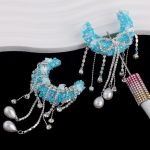 Bow Rhinestone Moon Shape Beads With Pearl Tassels DIY Beads for Pen Phone Keychain Necklace Accessories