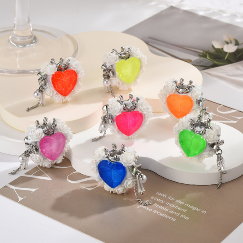 Fluorescent Heart Rose Crown Straight Hole DIY Beads for Pen Acrylic Loose Beads With Pear Tassel for Jewlery Making