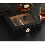 Cigar Humidor Manufacturer - Custom Small Dark Wooden Lacquer Glass Top Box
