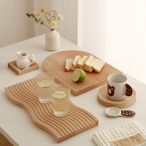 Serving Tray Manufacturer - Custom Japandi Style Beech Wood Water Ripple Tray