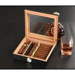 Cigar Humidor Manufacturer - Custom Small Dark Wooden Lacquer Glass Top Box