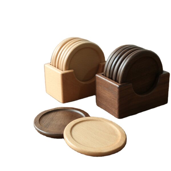 Drink Coaster Set Manufacturer - Restaurant Solid Wood Natural Round Mug Holder