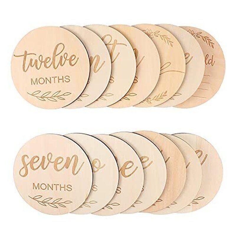 Baby Milestone Cards Manufacturer - 12 Pcs Laser Cut Eco-Friendly Wood Round Cards