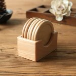 Wood Coaster Set Manufacturer - 6 Pcs Walnut Beech Round Laser Engraved Set