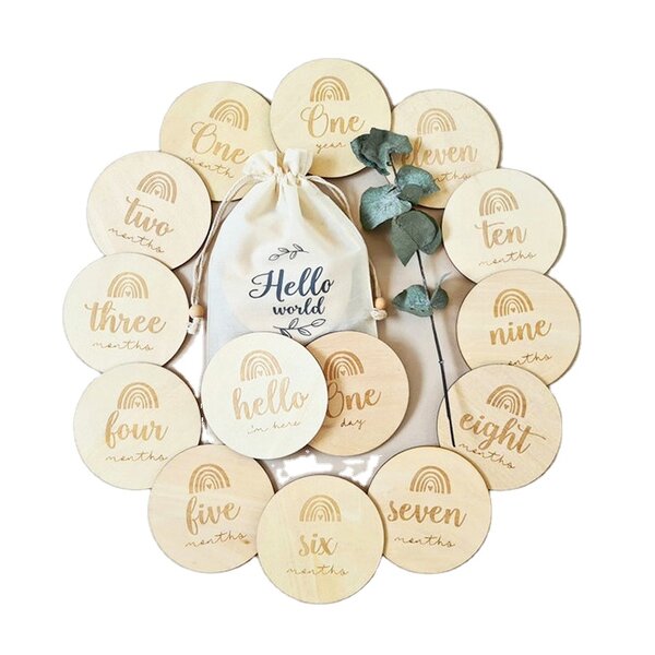 Baby Milestone Cards Manufacturer - Wooden Round Double Sided Laser Engraved Cards