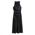 Silk Satin Texture Dress Factory - OEM Custom Retro Black Sleeveless Midi