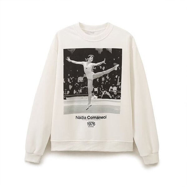 Printed Sports Sweater Factory - OEM Custom Retro Round Neck Ladies Top