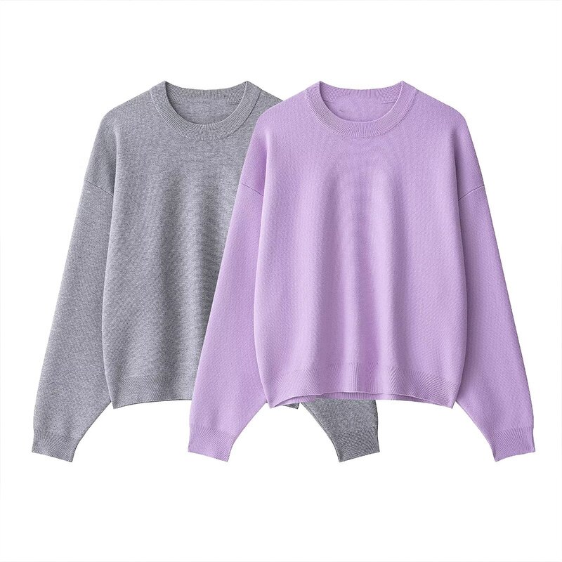 Ribbed Knitted Sports Sweater Factory - OEM Custom Retro Round Neck Female Tops