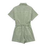 Denim Short Jumpsuit Factory - OEM Custom Retro High Waist Zipper Placket