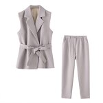 Solid Color Vest Trousers Suit Factory - OEM Custom Retro Belt Suit Vest