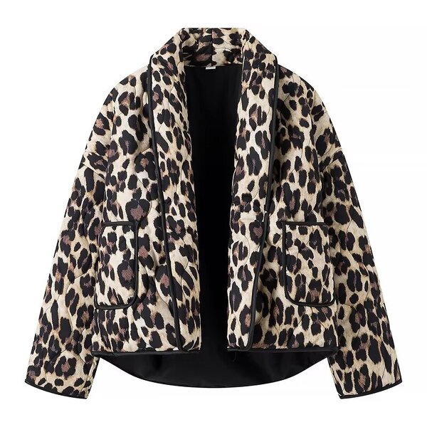 Leopard Print Cotton Coat Factory - OEM Custom Women Fashion Long Sleeves Button