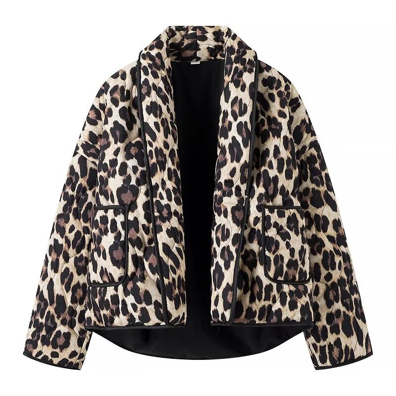 Leopard Print Cotton Coat Factory - OEM Custom Women Fashion Long Sleeves Button