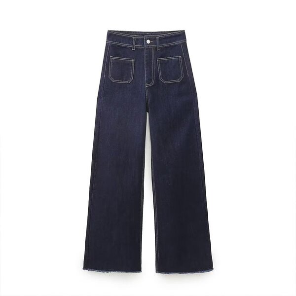 Classic High-Waisted Navy Jeans Factory - OEM Custom Autumn Casual Straight Decorated