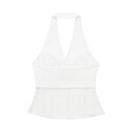 Single Breasted White Vest Factory - OEM Custom Retro Backless Halter Neck Ladies