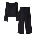 Textured Tops Trousers Suits Factory - OEM Custom Retro V-neck Button-down Tops