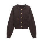 Pocket Decoration Knitted Sweater Factory - OEM Custom Retro Round Neck Single-breasted