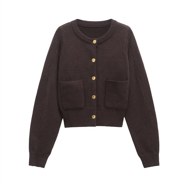 Pocket Decoration Knitted Sweater Factory - OEM Custom Retro Round Neck Single-breasted