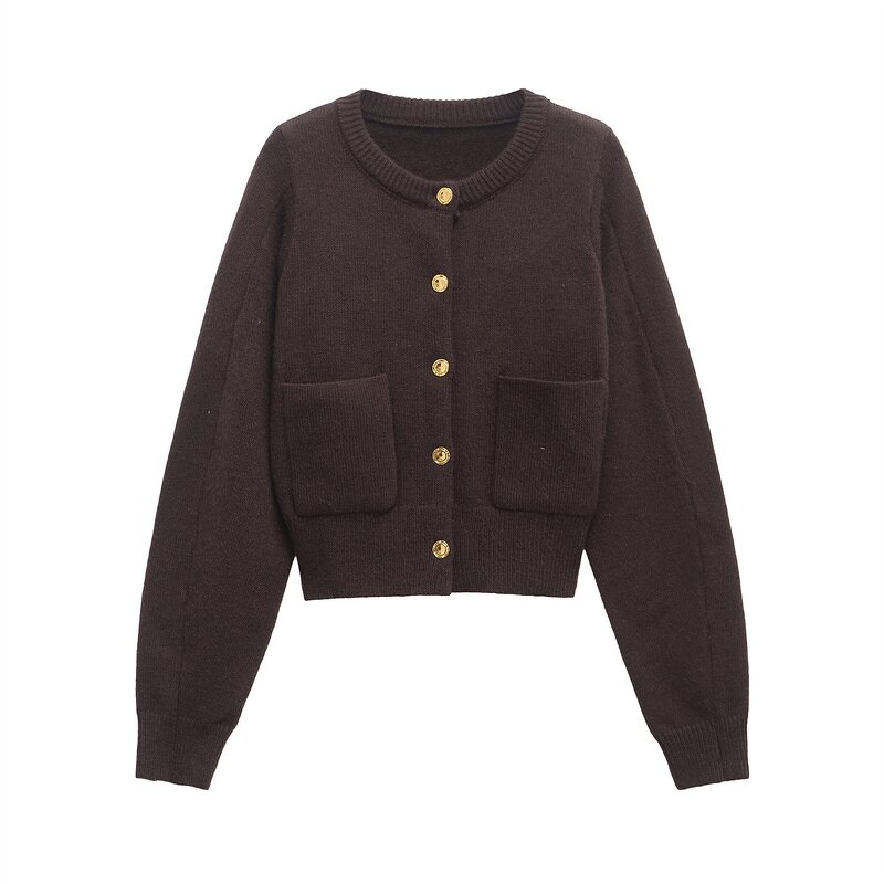 Pocket Decoration Knitted Sweater Factory - OEM Custom Retro Round Neck Single-breasted