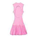Balloon Ribbed Dress Factory - OEM Custom Retro Round Neck Sleeveless Slim
