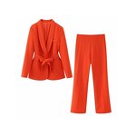With Belt Orange Blazer Factory - OEM Custom Vintage Long Sleeve Women's Top