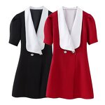 Suit-style Bow Decorated Dress Factory - OEM Custom Retro Double-Breasted Mini