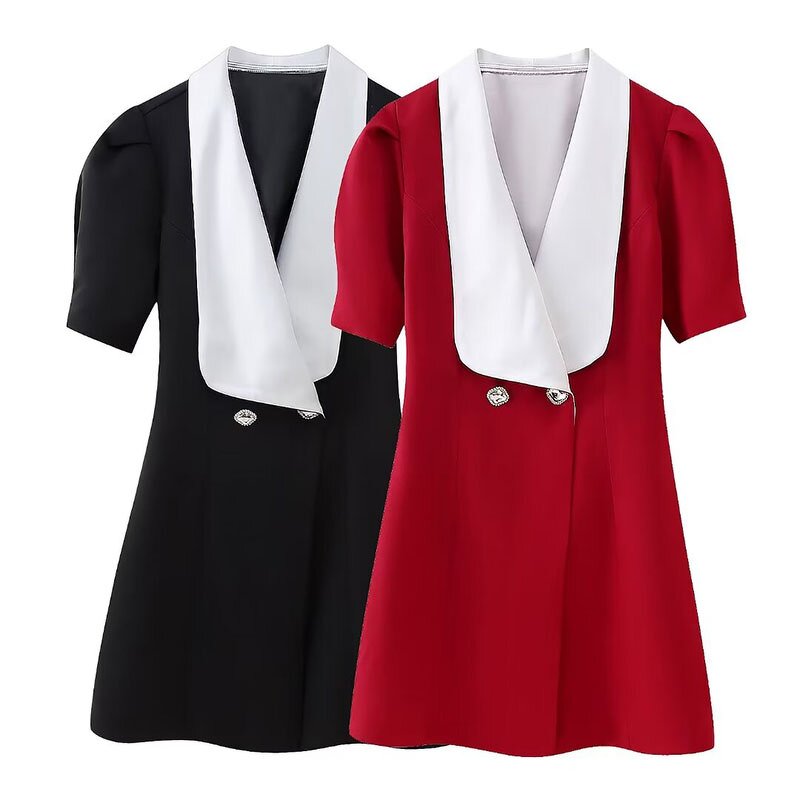 Suit-style Bow Decorated Dress Factory - OEM Custom Retro Double-Breasted Mini