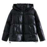 Faux Leather Hooded Cotton Coat Factory - OEM Custom Winter Long Sleeves Side Pocket