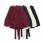 Belt With Shoulder Pads Sweater Factory - OEM Custom Retro V-neck Long-sleeved Female