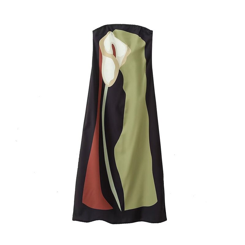 Floral Print Midi Dress Factory - OEM Custom Vintage Backless Side Zipper