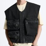 Round Neck Sleeveless Vest Factory - OEM Custom Men's All-match Retro Pocket Workwear