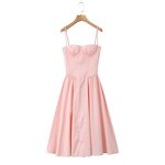 Pink Square Neck Dress Factory - OEM Custom Retro Waist Pleated Sleeveless