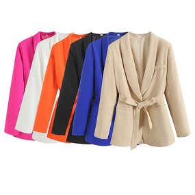 With Belt Orange Blazer Factory - OEM Custom Vintage Long Sleeve Women's Top
