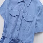 Belted Shirt Dress Factory - OEM Custom Retro Lapel Short Sleeve Solid Color